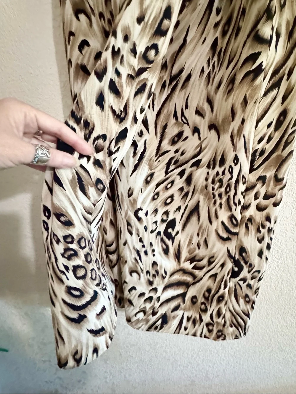 Animal Print Midi Skirt - Neutral Leopard Pattern